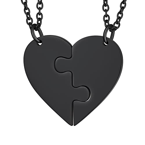 ChainsHouse schwarz Puzzle Halskette für 2 BFF Partnerkette Freundschaftskette Liebe Herz Puzzle Anhänger Kette Namenskette für Valentinstag Muttertag von ChainsHouse