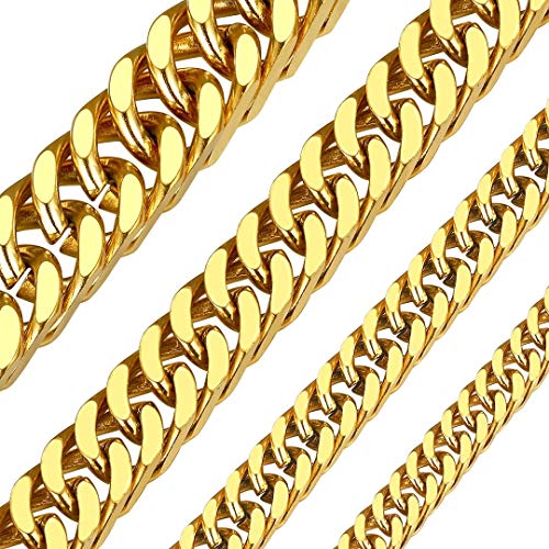 ChainsHouse Goldkette Herren Miami Gliederkette Edelstahl Halskette 10mm Damen Miami Kette ohne Anhänger Vergoldete Kette 76cm Panzerkette Männer Massiv Kubanische Kette Rock Halsschmuck für Party von ChainsHouse