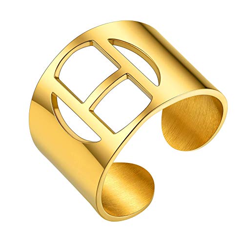 ChainsHouse vergoldeter Ring Offener Breit Ring H Verstellbarer Fingerring Statement Ring mit Geschenkebox für herren damen von ChainsHouse