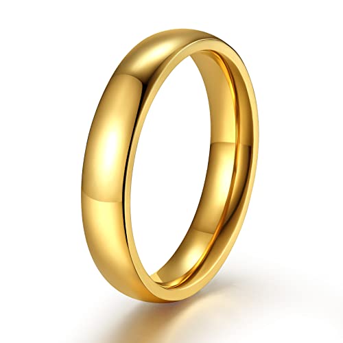 ChainsPro Klassische Damen Ring 18k Vergoldet Glänzender Fingerring 4mm breit Ehering Verlobungsring Trauring Modeschmuck für Geburtstag Hochzeit Ringgröße 49.5 von ChainsPro