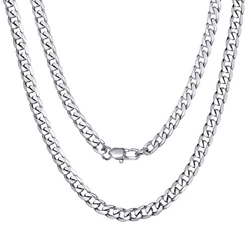 ChainsPro Edelstahl Halskette Herren Kubanische Kette Panzerkette 4mm Breit Silber Cuban Link Chain Halskette Mann 51cm Choker Collier Hip Hop Punk Modeschmuck für Männer Jungen von ChainsPro