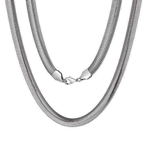 ChainsPro 316L Edelstahl Flache Schlangenkette Choker Ketten 8mm Breit Damen Schlichte Halskette ohne Anhänger Vintage Schlangenkette Kurze Fischgrät Flache Kette in Silber mit 46cm Kette von ChainsPro