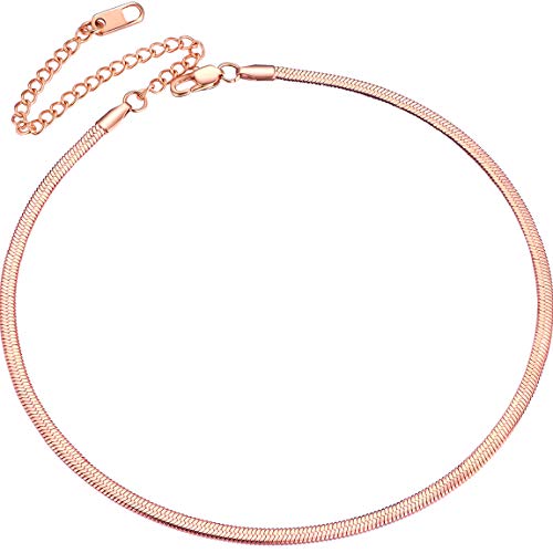 ChainsPro Damen Kette Schmuck Flache Schlangenkette Choker Halskette aus 316L Edelstahl 3mm Breit Elegant Schlicht Schlangenkette Rosegold Kette Necklace Chunky Halsschmuck Modeschmuck für Geburtstag von ChainsPro