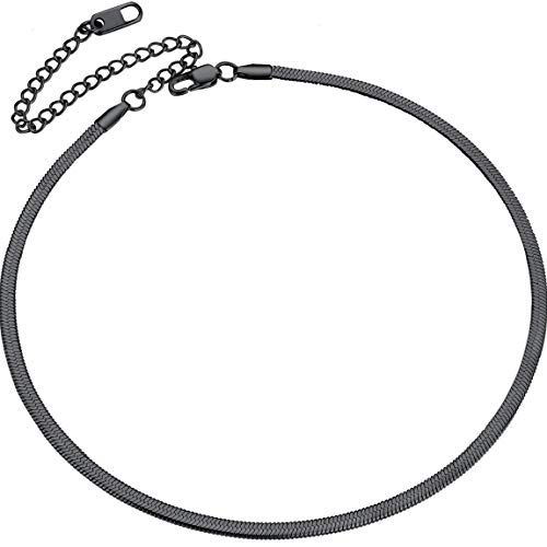 ChainsPro Flache Schlangenkette für Damen Frauen 3mm Breit Schlangen Choker 32cm Länge Halskette ohne Anhänger Schlichte Schlangenkette Schwarz BFF Kette Modeschmuck für Mutter Oma von ChainsPro