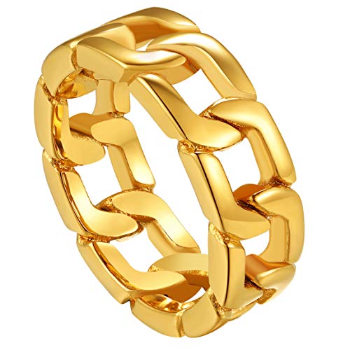 ChainsPro 316L Edelstahl Kubanischer Ketten Ring für Damen Herren Vintage Panzerkette Design Ring Cuban Link Band Ring Gothic Hip Hop Ketten Fingerring in Gold Ringgröße 67.2（21.4） von ChainsPro