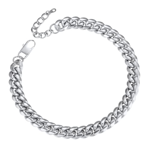 ChainsPro 316L Edelstahl Panzerkette Herren Halskette 14mm Breit Klassische Kubanische Halskette Basic Miami Kubanische Gliederkette Hip Hop Cuban Link Chains in Silber Länge 35cm von ChainsPro