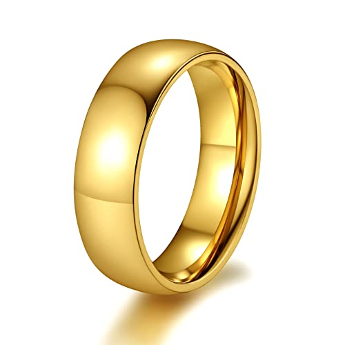 ChainsPro 6mm breit Ring Damen Schlichter Glänzender Ring für Herren 18k Vergoldet Fingerring Stapelbarer Siegelring Ehering Trauring Schmuck für Freund Ehepaar Ringgröße 62.5 von ChainsPro