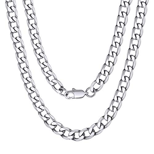 ChainsPro Halskette Silberkette Herren Panzerkette Edelstahl Klassische Kubanische Kette 6mm Breit Halskette 61cm Cuban Link Chain Choker Collier Mens Jewellery Halsband für Valentinstag von ChainsPro