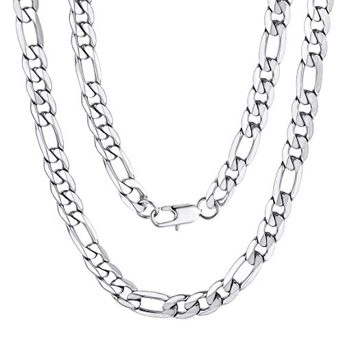 ChainsPro Edelstahl Italienische Männer Figarokette Herren Halskette 9mm Breit in Silber Herren Gliederkette Herren Schmuck 45 cm Lang von ChainsPro