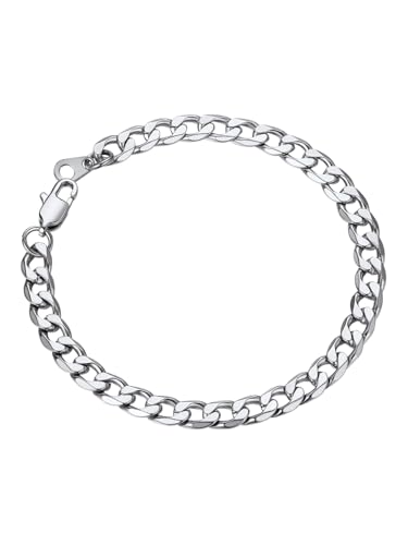 ChainsPro Armband Herren Edelstahl 6mm Breit Armkette kubanische Panzerkette Armschmuck für Männer Silber Farbe 21cm von ChainsPro