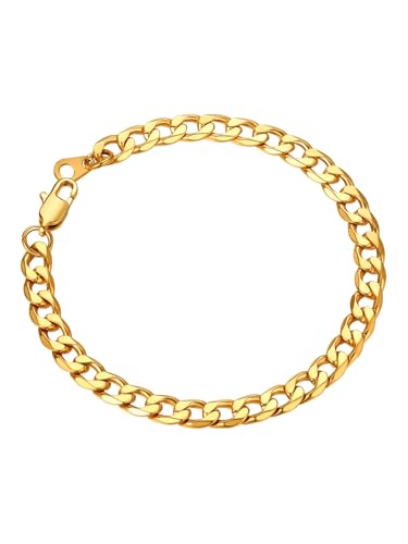 ChainsPro Armband Herren Edelstahl 6mm Breit Armkette kubanische Panzerkette Armschmuck für Männer Vergoldet Farbe 21cm von ChainsPro