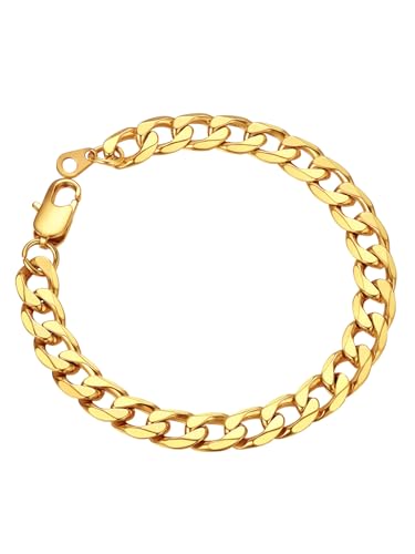 ChainsPro Armband Herren Edelstahl 8mm Breit Armkette kubanische Panzerkette Armschmuck für Männer Vergoldet Farbe 23cm von ChainsPro