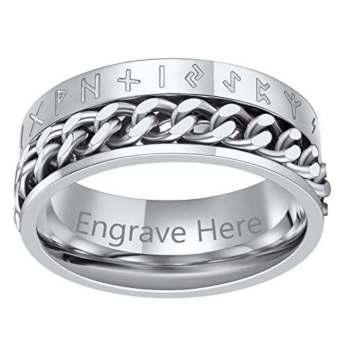 ChainsPro Benutzerdefinierter Fingerring mit Textgravur 316L Edelstahl Drehbarer Kette Ring Gothic Viking Rune Spinner Ring Coole Twisted Chain Fidget Ring in Silber Ringgröße 62.1（19.8） von ChainsPro