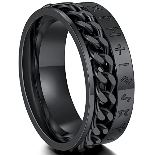 ChainsPro Benutzerdefinierter Herren Fingerring mit Wunschgravur 316L Edelstahl Spinner Ring Anti-Angst Gothic Viking Rune Spinner Ring Drehbarer Kette Fidget Ring in Schwarz Ringgröße 64.6（20） von ChainsPro