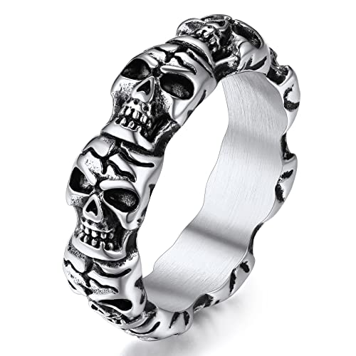 ChainsPro Biker Skull Herren Ring für Herren Männer Jungen Edelstahl Gotik Totenkopf Fingerring Retro Schädel Bandring Vorsteckring Freundschaftsring Ringgröße 59.5（19） von ChainsPro