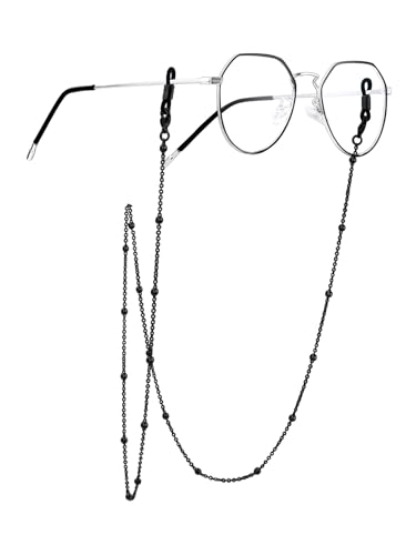 ChainsPro Brillenkette Edelstahl Damen Herren Brillenbänder Einstellbarer 3.5mm Breit Perlenkette Maskenkette Zubehör für Sonnenbrillen 71cm Schwarz Farbe von ChainsPro