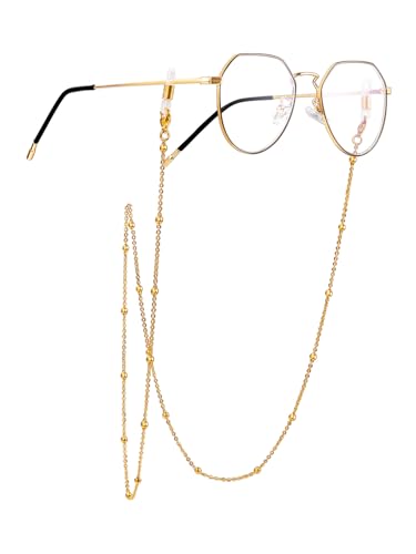 ChainsPro Brillenkette Edelstahl Damen Herren Brillenbänder Einstellbarer 3.5mm Breit Perlenkette Maskenkette Zubehör für Sonnenbrillen 71cm Vergoldet Farbe von ChainsPro