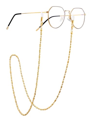 ChainsPro Brillenkette Edelstahl Damen Herren Brillenbänder Einstellbarer 3.5mm Breit Perlenkette Maskenkette Zubehör für Sonnenbrillen 72cm Vergoldet Farbe von ChainsPro