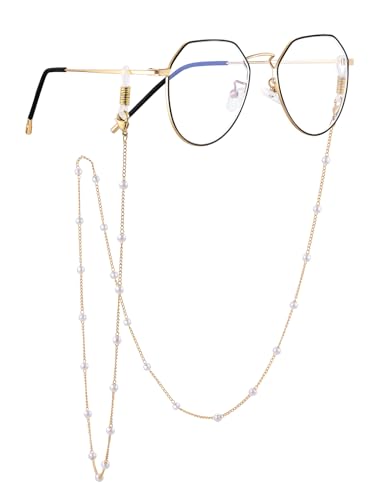 ChainsPro Brillenkette dünn Brillenband für Frauen Sonnenbrillen Edelstahl mit Perlen Damen Herren 72cm - Vergoldet farbe von ChainsPro