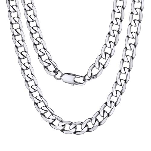 ChainsPro Halskette Silberkette Herren Panzerkette Edelstahl Klassische Kubanische Kette 9mm Breit Halskette 61cm Cuban Link Chain Choker Collier Mens Jewellery Halsband für Valentinstag von ChainsPro