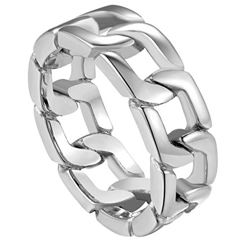 ChainsPro Damen Kette Ring 316L Edelstahl Panzerkette Ring Punk Gliederkette Ring Breit Kubanischer Panzerkette Ring Retro Kettendesign Band Ring in Silber Ringgröße 62.1（19.8） von ChainsPro