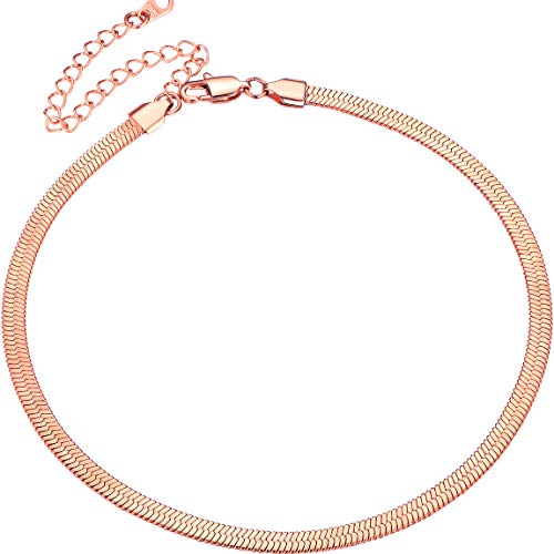 ChainsPro Halsketten für Frauen in Rosegold Vintage Flache Schlangenkette Edelstahl Collier Choker 38cm+9cm Länge Halsband 5mm Breit BFF Kette Einfach Rapper Necklace Modeschmuck für Halloween von ChainsPro