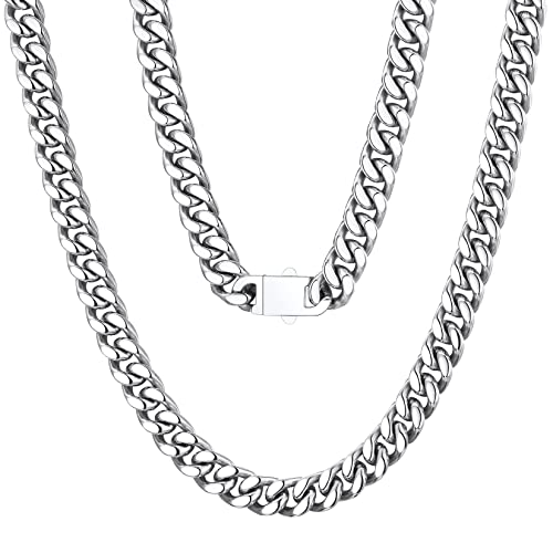 ChainsPro Edelstahl Herren Cuban Link Chain 7mm breit Klassische Kubanische Gliederkette Panzerkette 55cm lang Massiv Miami Cuban Necklace Gliederkette für Männer Jungen von ChainsPro