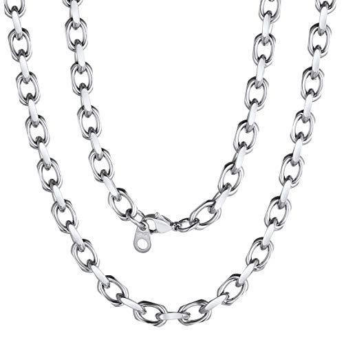 ChainsPro Edelstahl Herren Halskette O Kette 6mm breit Flache Abschneiden O Form Ring Ketten Panzerkette 76cm lang Glieder Link Gliederkette für Männer Jungen von ChainsPro