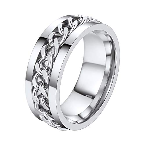 ChainsPro Edelstahl Ketten Style Ring für Herren,Herren Drehbar Kette Gothic Punk Biker Männer Biker Band Ring in Silber Rock Retro Ring mit Motorradfahrer Grooved Herren Ring von ChainsPro