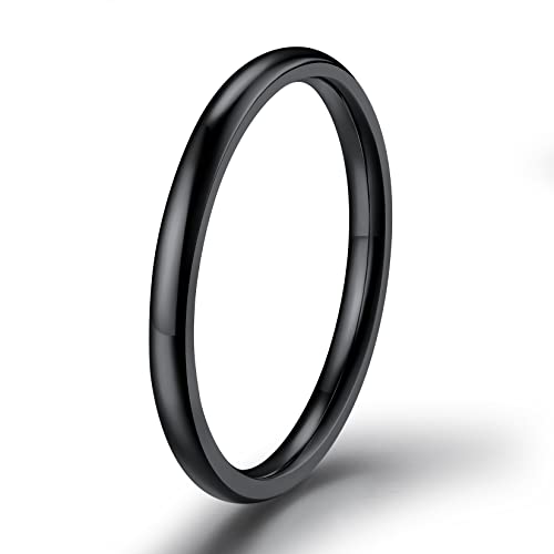 ChainsPro Edelstahl Ring Damen Ring 2mm breit Schlichter Stapelbarer Fingerring Herren Schwarz Jahrestagsring Partnerringe Schmuck Ringgröße 54.5 von ChainsPro