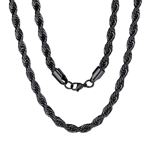 ChainsPro Edelstahl Verdrehte Kette 6mm Kordelkette Halskette ohne Anhänger Damen Herren Schwarz Twisted Kette 46cm lang Herren Kette Kordelkette Seilkette von ChainsPro