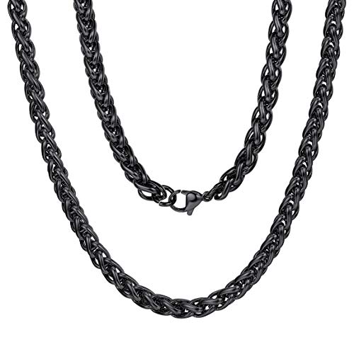 ChainsPro Edelstahl Weizen Halskette mit Karabinerverschluss Für Männer 6mm Breit Silber/Schwarz/18K Gold Ketten，Verschiedene Längen:46-76cm, Verblasst Niemals Ketten für Damen/Herren von ChainsPro