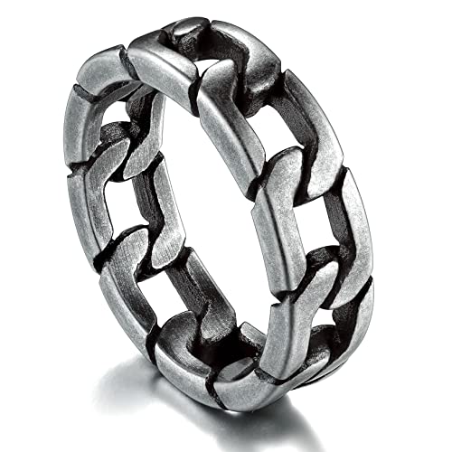 ChainsPro Fashion Herren Ring im Panzer-Design 316L Edelstahl Panzerkette Ring Punk Hip Hop Kubanischer Ketten-Design Band Ring in Vintage-Grau Ringgröße 64.6（20） von ChainsPro