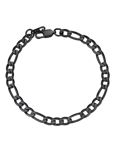 ChainsPro Figaro Armband für Herren und Damen 6mm Breit Armkette Edelstahl Gliederarmband Schwarz Modeschmuck 19cm von ChainsPro