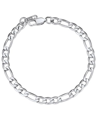 ChainsPro Figaro Armband für Herren und Damen 6mm Breit Armkette Edelstahl Gliederarmband Silber Modeschmuck 19cm von ChainsPro