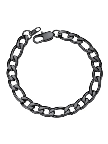 ChainsPro Figaro Armband für Herren und Damen 9mm Breit Armkette Edelstahl Gliederarmband Schwarz Modeschmuck 19cm von ChainsPro