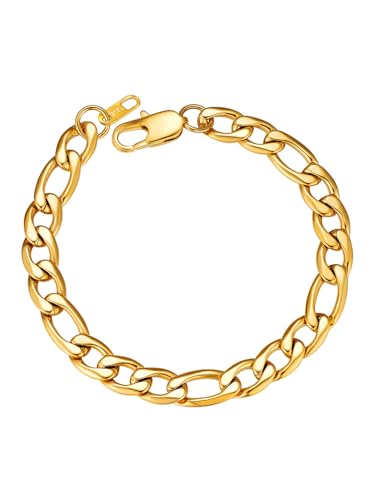 ChainsPro Figaro Armband für Herren und Damen 9mm Breit Armkette Edelstahl Gliederarmband Vergoldet Modeschmuck 21cm von ChainsPro