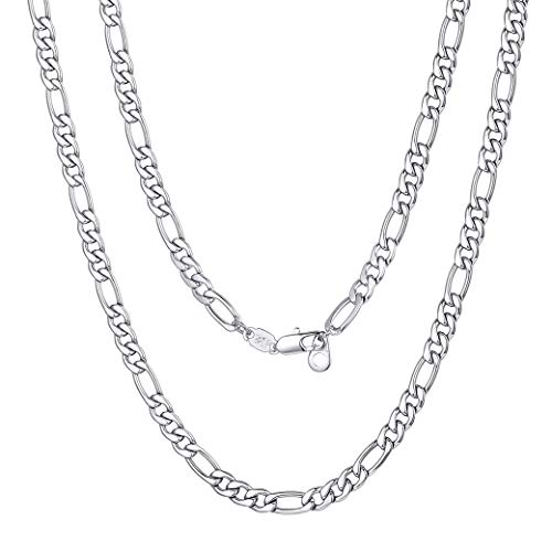 ChainsPro Figarokette Edelstahl Herren Halskette 5mm breit Glieder Link Gliederkette Klassische Figarokette Panzerkette ohne Anhänger Silber Herrekette 55cm lang von ChainsPro