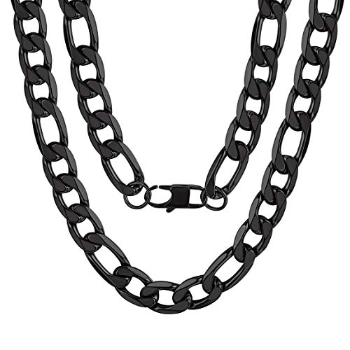 ChainsPro Figarokette Männer Edelstahl Schwarz 13mm Breit Herren Halskette Stahl Männer Halsketten Herren Diamantschliff Figaro 61CM Lang Kette von ChainsPro