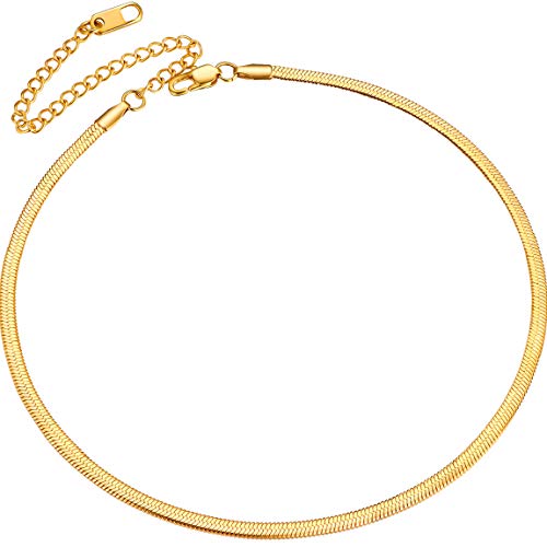 ChainsPro Goldkette Damen Halskette Flache Schlangenkette Choker 316L Edelstahl Halsband Kette 3mm Breit Stapelbare Schlangenkette Collier Hip Hop Rapper Halsschmuck Modeschmuck für Freundin von ChainsPro