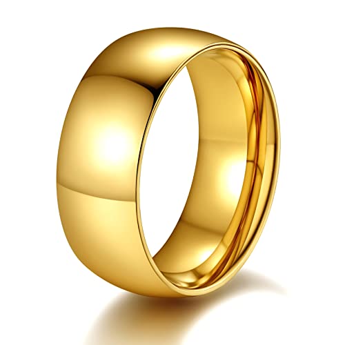 ChainsPro Goldring Damen Stapelbarer Schlichter Ring 8mm breit 18k Vergoldet Siegelring Partnerringe Ehering Hochzeitsband Schmuck für Vater Mutter Ringgröße 59.5 von ChainsPro