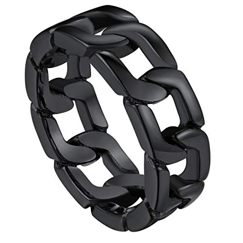 ChainsPro Gothic Panzerkette Fingerring 316L Edelstahl Punk Kette Band Ring Kubanischer Kettendesign Knuckle Ring Cuban Link Band Ring in Schwarz Ringgröße 67.2（21.4） von ChainsPro