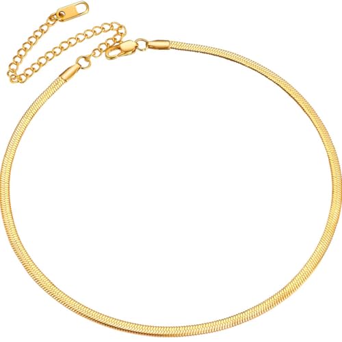 ChainsPro Halskette Damen Flache Schlangenkette 3mm Breit Edelstahl Snake Kette Collier Schlicht Halsband Choker Mädchen Gold 46cm von ChainsPro