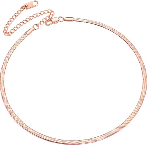 ChainsPro Halskette Damen Flache Schlangenkette 3mm Breit Edelstahl Snake Kette Collier Schlicht Halsband Choker Mädchen Rosegold 30.5cm ChainsPro Halskette Damen Flache Schlangenkette 3mm Breit Edelstahl Snake Kette Collier Schlicht Halsband Choker Mädchen Rosegold 30.5cm von ChainsPro