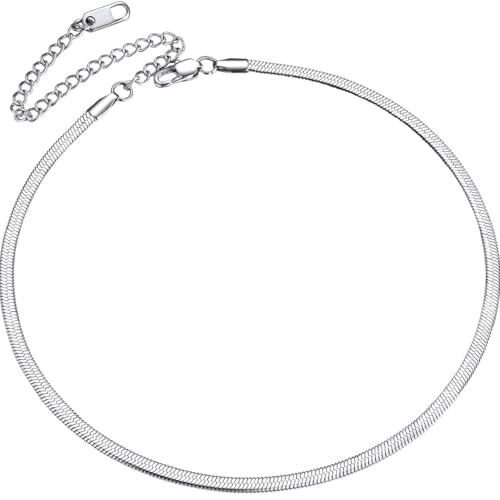 ChainsPro Halskette Damen Flache Schlangenkette 3mm Breit Edelstahl Snake Kette Collier Schlicht Halsband Choker Mädchen Silber 30.5cm von ChainsPro