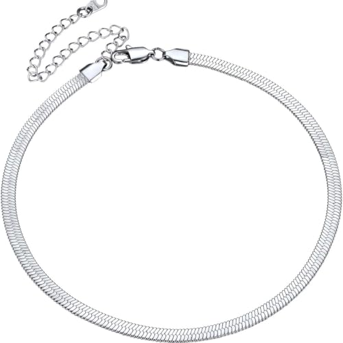 ChainsPro Halskette Damen Flache Schlangenkette 5mm Breit Edelstahl Snake Kette Collier Schlicht Halsband Choker Mädchen Silber 38cm von ChainsPro