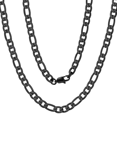 ChainsPro Halskette Herren Figaro Kette 6mm breit Figarokette Edelstahl Figaro Chain Necklace Schwarz Farbe 55cm von ChainsPro