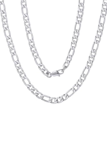 ChainsPro Halskette Herren Figaro Kette 6mm breit Figarokette Edelstahl Figaro Chain Necklace Silber Farbe 61cm von ChainsPro
