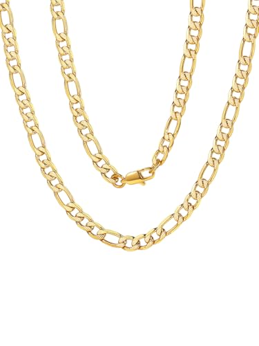 ChainsPro Halskette Herren Figaro Kette 6mm breit Figarokette Edelstahl Figaro Chain Necklace Vergoldet Farbe 55cm von ChainsPro