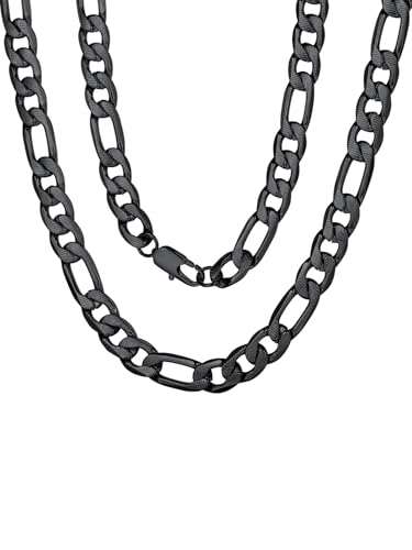 ChainsPro Halskette Herren Figaro Kette 7.5mm breit Figarokette Edelstahl Figaro Chain Necklace Schwarz Farbe 51cm von ChainsPro